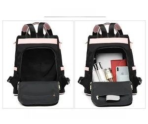 Détail de la grande capacité intérieure du sac à dos antivol en tissu Oxford imperméable