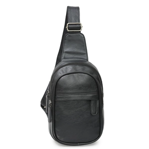 Men Chest Bag PU Leather Waterproof Lightweight Crossbody Shoulder Pack Casual Street Style Retro Solid Color Large Capacity