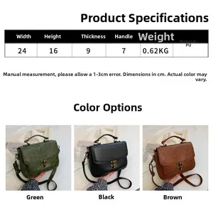 Three retro PU leather handbags in green, black, and brown with vintage metal buckles
