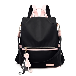 Sac À Dos Nylon Mode Femme Antivol Tissu Oxford Couleur Contrastée Pendentif Chat École Voyage