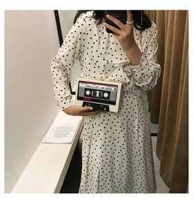 Retro cassette tape crossbody bag with Music-Mix graphic and stylish chain strap