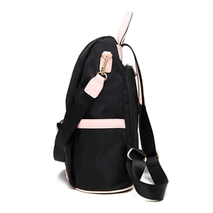 Sac à dos en tissu Oxford imperméable pour femme avec détails en cuir rose et poches