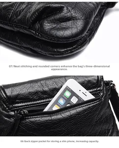 Detail of lychee pattern PU leather bag showing bottom stitching and back zipper pocket