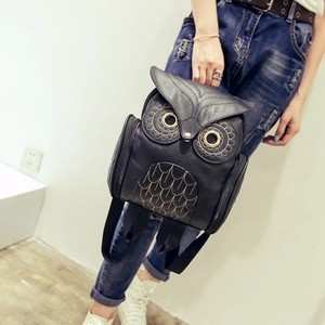 Sac à dos hibou créatif en cuir PU noir avec broderie détaillée pour femmes