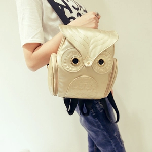 Sac à dos hibou en métal doré, cuir PU, design animal mignon avec poches zippées