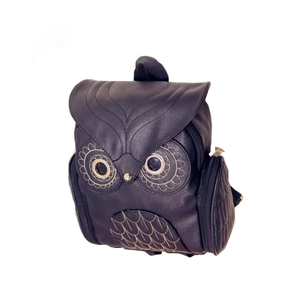 Sac à dos hibou en cuir PU violet foncé avec coutures et design animalier créatif