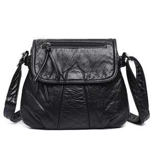 Women Crossbody Bag Washed PU Leather Pleated Vintage Multi Pocket Flap Shoulder Bag Large Capacity Casual