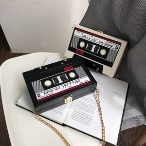Retro Cassette Tape Shape Shoulder Bag PU Leather Vintage Crossbody Chain Strap Music Theme Small Box Bag For Women