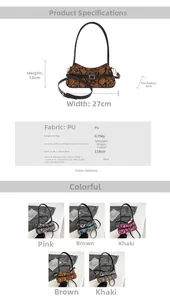 Size chart showing 27x13x6cm dimensions for the snakeskin pattern shoulder bag