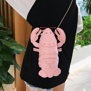Cute pink 3D lobster-shaped crossbody bag with gold chain strap for women