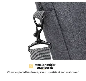 Detail of chrome-plated metal swivel hook on 15 inch laptop bag showing anti-rust hardware