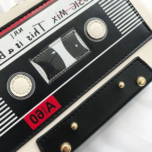 Retro cassette tape crossbody bag with black white red leather and gold studs