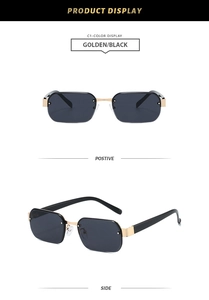 Détail du pont en métal doré et des branches noires sur des lunettes de soleil sans monture