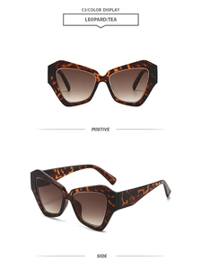 Vue détaillée de lunettes de soleil polygonales léopard avec verres dégradés thé
