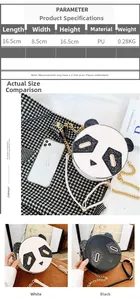 Detailed dimensions and specifications of the panda sequin round crossbody bag