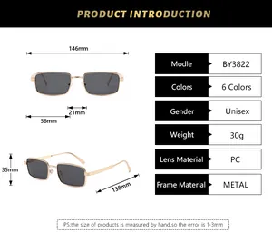 Detailed size guide and technical specifications for vintage square metal sunglasses