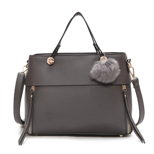 Women Tote Bag PU Leather Large Capacity Top Handle Handbag With Pom Pom Charm Retro Fashion Satchel For Office Daily