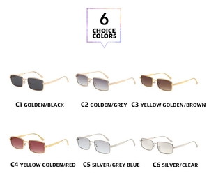 Selection of six retro rectangular sunglasses with metallic frames in various lens colors