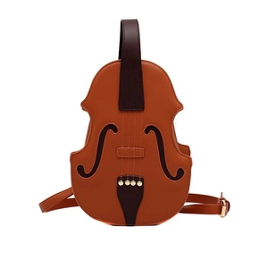 Creative violin shaped crossbody backpack in retro brown leather with musical details