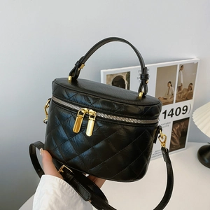 Quilted Diamond Pattern PU Leather Shoulder Bag Women Small Crossbody Handbag Top Handle Gold Zipper Vanity Case