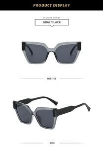 Vorder- und Seitenansicht der modischen, grauen, übergroßen Polygon-Sonnenbrille