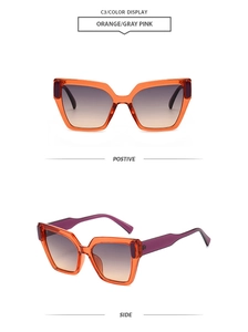 Mehrfachansicht der orange-violetten Cat-Eye-Sonnenbrille mit Verlaufsgläsern auf Weiß