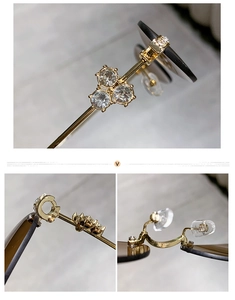 Detailed close-up of rimless oval sunglasses with three-diamond metal temple design