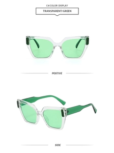 Detailansicht der transparenten Polygon-Sonnenbrille mit minzgrünen Gläsern und Bügeln