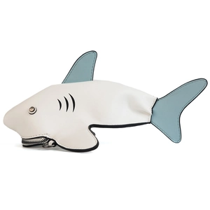 Funny shark shaped mini crossbody bag in white and blue PU leather with zipper detail