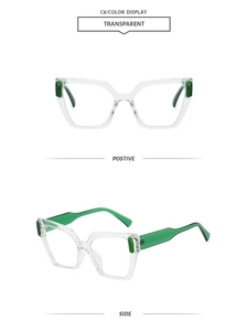 Detailansicht der transparenten und grünen Oversize-Polygon-Sonnenbrille mit Bügeln