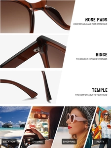 Detailansicht der polygonalen Sonnenbrille in Teebraun mit Fokus auf Nasenpads und Scharniere