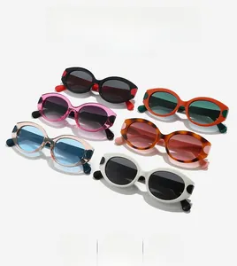 Detailed collection of vintage oval sunglasses in six various colors with thick frames