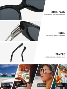 Detail of oversized black sunglasses showing comfortable nose pads and durable metal hinges