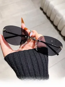 Gros plan détaillé de lunettes de soleil sans monture avec verres foncés et plaquettes