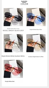 Vue détaillée de cinq lunettes de soleil sans monture avec branches en métal coloré