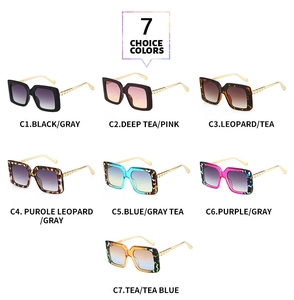 Detailed comparison of 7 colorful oversized square sunglasses with gold metal temples