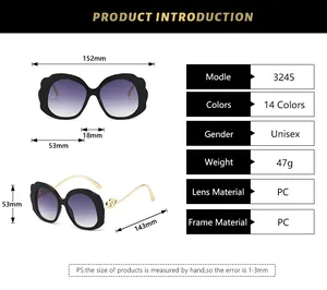 Detailed size specifications for oval frame sunglasses with dimensions and material info