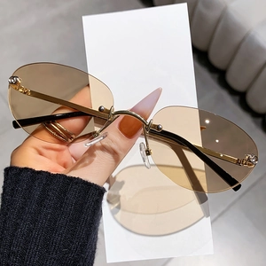 Lunettes de soleil sans monture à dégradé marron avec détails en métal doré chic