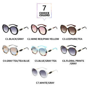 Detail showcasing seven available colors of oversized polygonal gradient sunglasses