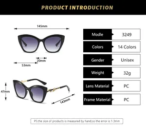 Spécifications de taille détaillées pour lunettes de soleil œil-de-chat et montures