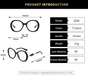 Tableau des tailles et dimensions détaillées pour la monture de lunettes ovales