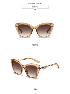 Détail de lunettes de soleil œil de chat thé avec décorations dorées sur les branches