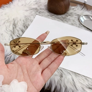 Fashion Polygon Sunglasses Metal Frame Rhinestone Cross Decor UV400 Protection Retro Small Lens Eyewear For Women