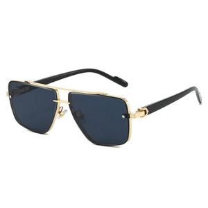 Klassische Pilotensonnenbrille aus Goldmetall mit Doppelsteg und dunkelblauen Gläsern