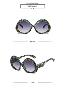 Detail view of C4 green tortoiseshell sunglasses with gray gradient lenses from two angles