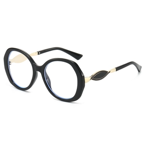 Ovale schwarze Sonnenbrille mit goldenen Metallbügeln und Blatt-Deko für Damen