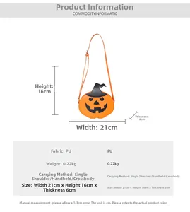 Detailed size specifications and dimensions for the Halloween pumpkin shoulder bag