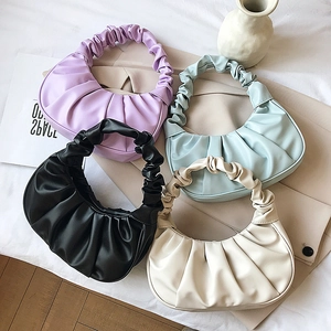 Stylish ruched cloud shoulder bags for women in purple, blue, black, and beige colors