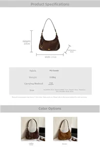 Detailed size specifications for the vintage hobo shoulder bag in brown and coffee
