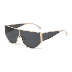Fashionable oversized metal frame sunglasses with futuristic geometric dark lenses